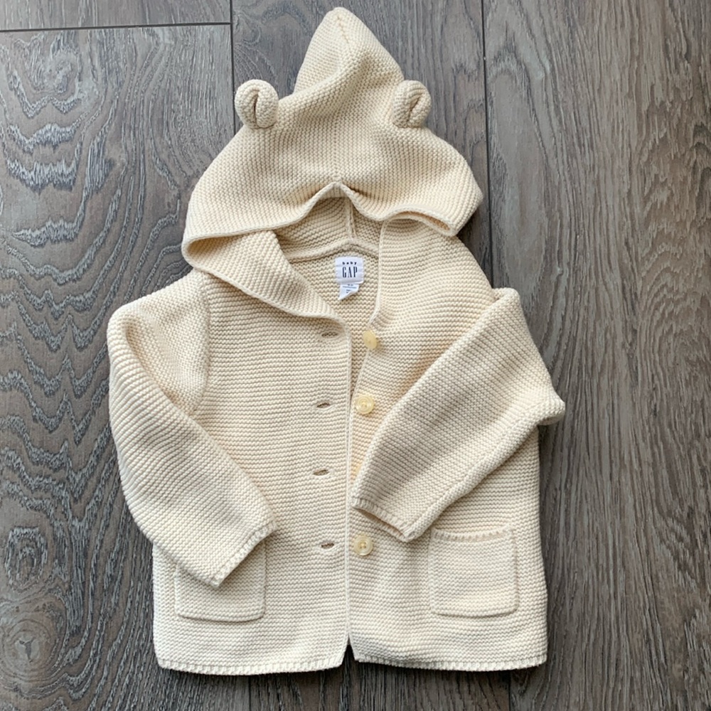 BABY GAP Cream Knit Hoodie with Bear Ears